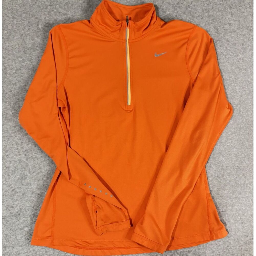Nike Element Dri-FIT Women's M Orange Half Zip Running Top Thumbholes